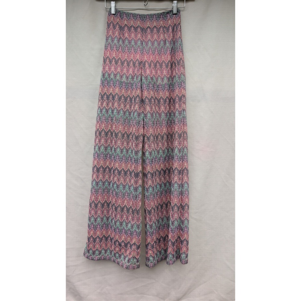Mustard Seed Chevron Crochet Knit Pants Womens S Pink Purple Metallic Wide Leg